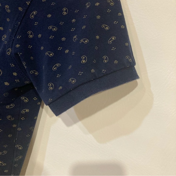 Vintage Washed Cotton Abstract Print Polo T-Shirt Navy Blue Yellow Men’s Size S - Picture 5 of 11